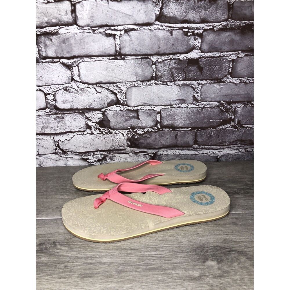 Sanuk Ashland Street X Stone Brewing Pink Synthetic Flip Flops Sandals Women 10